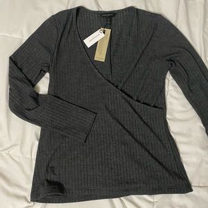 NWT Banana Republic Gray Ribbed Wrap Top